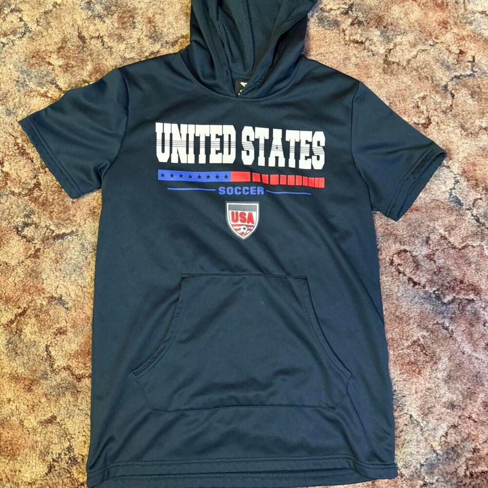 Y2K USA soccer Short sleeve hoodie Tee Size Medium Olympics Summer workout
